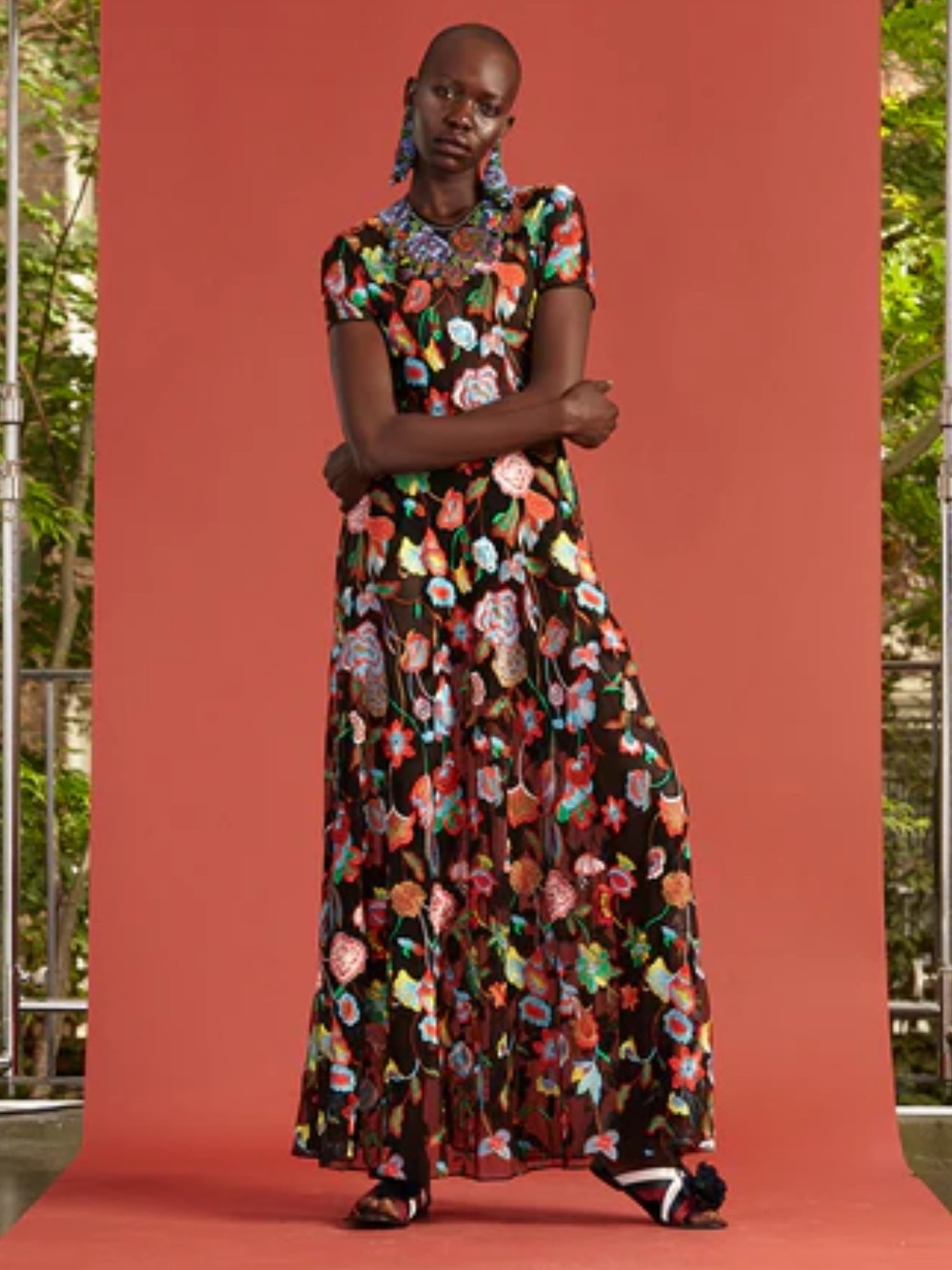 Cynthia Rowley Sheer Floral Embroidered Maxi Dress